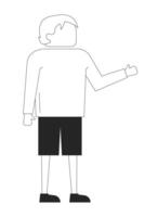 Faceless blond young man in black shorts gesturing 2D line character. Minimal casual standing guy raising one hand in gesture isolated ink outline person. Monochromatic spot illustration vector