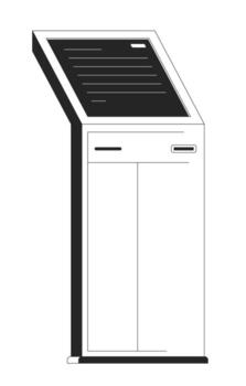 Interactive touchscreen self service kiosk terminal 2D line object. Check-in touch screen display device. Bank technology isolated clipart ink outline item. Monochrome spot illustration vector