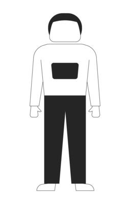Standing faceless man in casual outfit 2D line character. Minimalist guy in basic pose. Adult male everyday look isolated ink outline person. Monochromatic spot illustration
