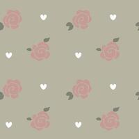 seamless minimal rose flower repeat pattern in green background vector