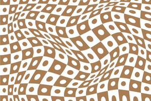 simple abstract brown white polka square wavy pattern warped checkerboard brown and white optical illusion vector