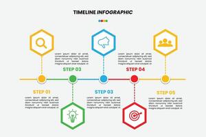 Modern 5-step timeline infographic template. Hexagon elements for clear data visualization. Perfect for presentations, planning, and reports. Fully editable vector