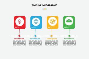 Modern 4-step timeline infographic template. Customizable design for presentations, reports, and web. Easy to edit vector