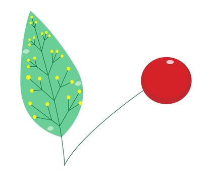 Leaf with small yellow dots and red round shape. vector