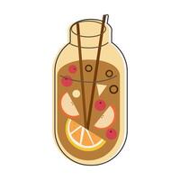 Jar of fruit punch with slices and berries. vector