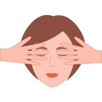 Female face with two hands covering eyes. vector
