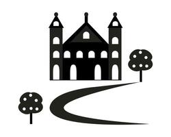 Black castle with trees and path. vector