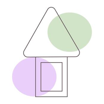 Modern house icon with triangle roof and soft color circles. vector