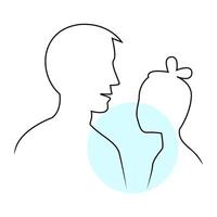 Father and daughter outline portrait with blue circle. vector