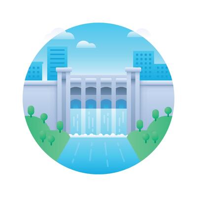 Flat Gradient Hydroelectric Power Plant Illustration