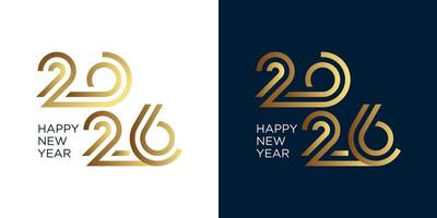 Happy New Year 2026 greetings with unique gold numbers on a black and white background vector