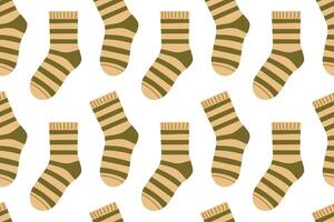 Decorative seamless pattern with green striped socks, perfect for fall and cozy textile designs vector