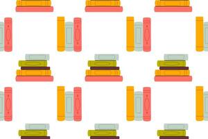 Repeating background of books in stacks and vertical positions in warm tones vector