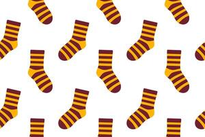 Seamless pattern with striped brown and orange socks. Warm color palette for autumn and cozy clothing themes. vector