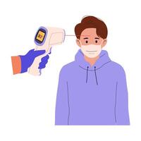 Man Temperature Screening with Infrared Thermometer vector