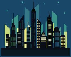 Abstract Cityscape at Night with Stars and Geometric Building Shapes vector