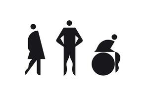 WC room icons male, female, inclusive unisex toilet drawing on white background vector