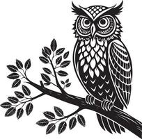 Intricate Owl Perched on a Branch vector