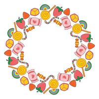 Round frame of candy, caramel and jellybean vector