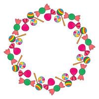 Bright round frame made of sweet lollipops, caramel and candies vector