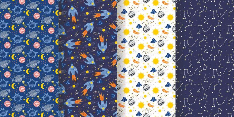 Set seamless backgrounds on theme of space and universe