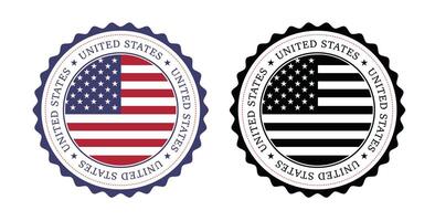 United States Flag Round Seals in Color and Black and White Featuring Stars and Stripes and Circular Text on a White Background Two round seals vector