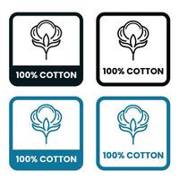 Four Variations of a 100 Percent Cotton Icon with a Cotton Flower Featuring Different Color Borders and Line Colors on a White Background for Textile vector