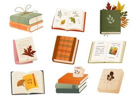 Colorful books and journals in autumn style vector