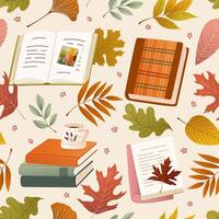 Autumn leaves and books pattern design vector