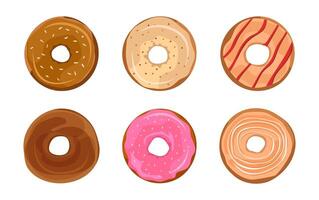 Doughnuts with different glazes and sprinkles. Sweet pastries, dessert, confectionery illustration donut icon on white background vector