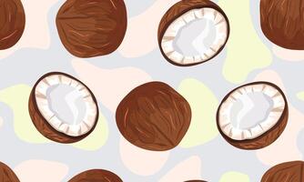 Seamless background with coconuts template of tropical coconut pattern for print, textile, postcard, background, packaging Coconut pattern vector