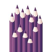 Set of monochrome purple pencils in different order on white background illustration for background, drawing, card, notebook, packaging, study vector