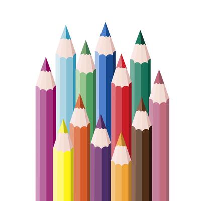 Set of coloured pencils in different order Design on the theme Back to school. Isolated illustration for background, drawing, postcard, notebook, packaging, studying