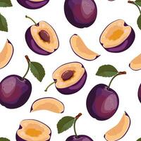 Pattern of plums and slices on white vector