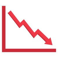 Red downward trend chart graph diagram illustration showing decrease decline or loss in business finance vector