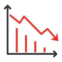 Declining market trend chart illustration showing financial loss and economic recession graph with arrow vector