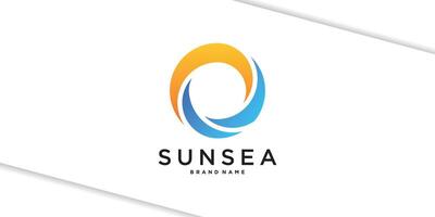 Abstract circular sun and sea waves logo designs vector