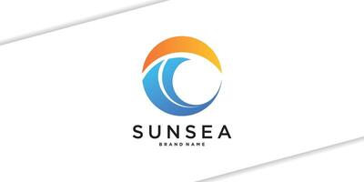 Abstract circular sun and sea waves logo design vector