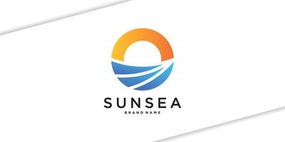 Abstract circular sun and sea waves logo designs. Premium vector