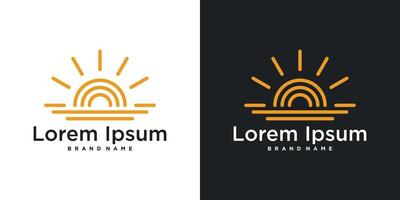 Sunrise or sunset logo design with linear style. Premium vector