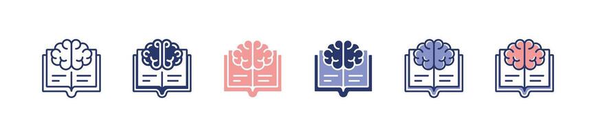 education book brain icon set business school learn cognition innovation mind study literature research brainstorm book analysis signs illustration vector