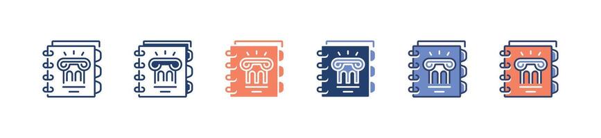 history book study ancient roman building icon set school learning historic, literature, law, financial journal signs illustration vector