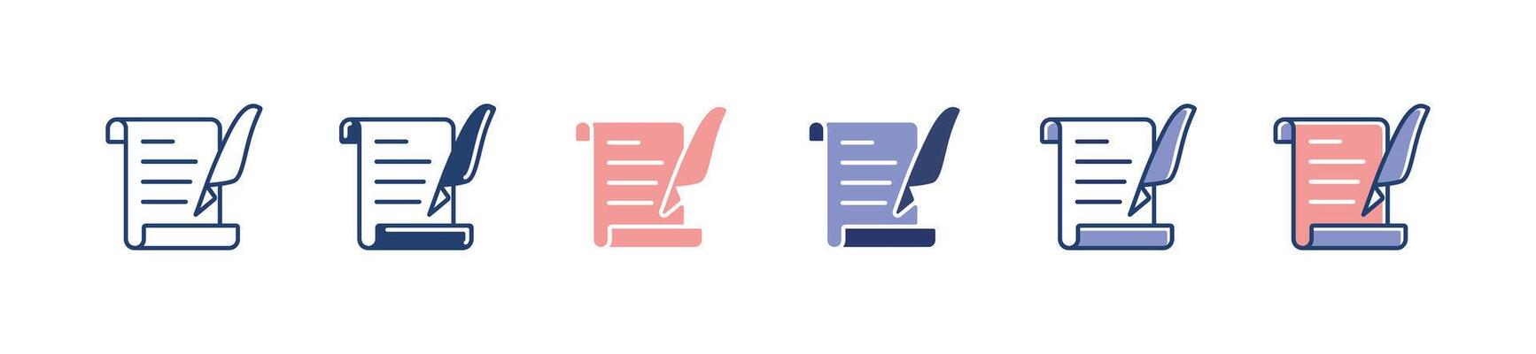 simple handwriting letter with feather pen traditional script icon set vintage journal article writing study signs illustration