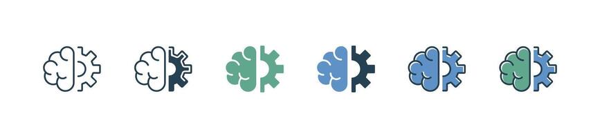 simple business brainstorm management icon set brain gear creative thinking innovation process engine illustration for web and app vector