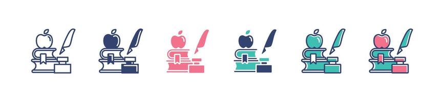 book stack writing literature research icon set journal author vintage handwriting study library article analysis review illustration for web and app vector