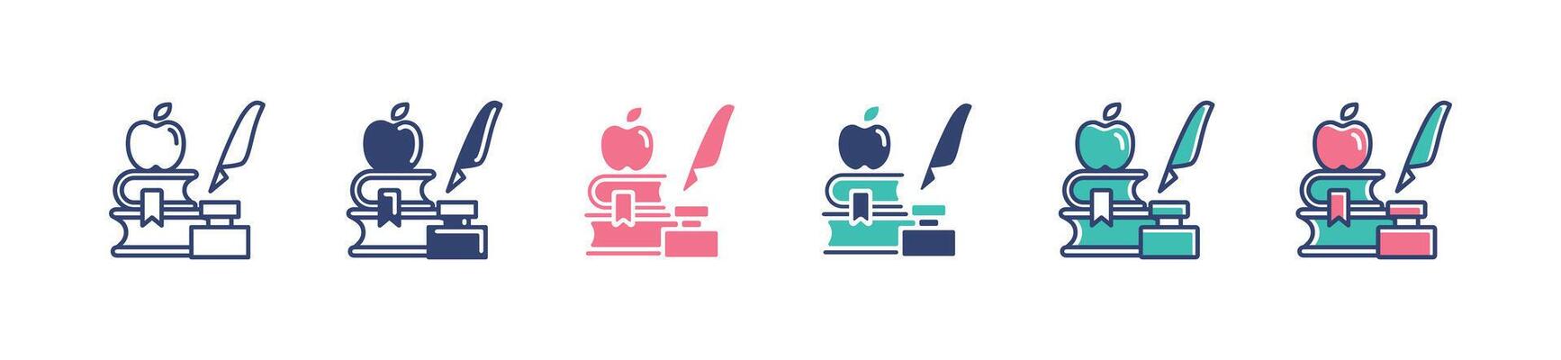 book stack writing literature research icon set journal author vintage handwriting study library article analysis review illustration for web and app