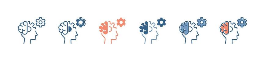 head brain gear icon set business human think innovation management solution idea cogwheel signs illustration for web and app vector