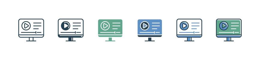 monitor play online course icon set digital education watching tutorial learning seminar signs illustration vector