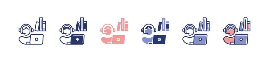 people study online course icon set e-learning education student workshop conference digital learning illustration vector