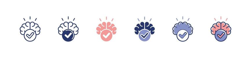 simple brain check mark icon set business brainstorm mind accepted creative solution checkmark signs illustration for web and app vector